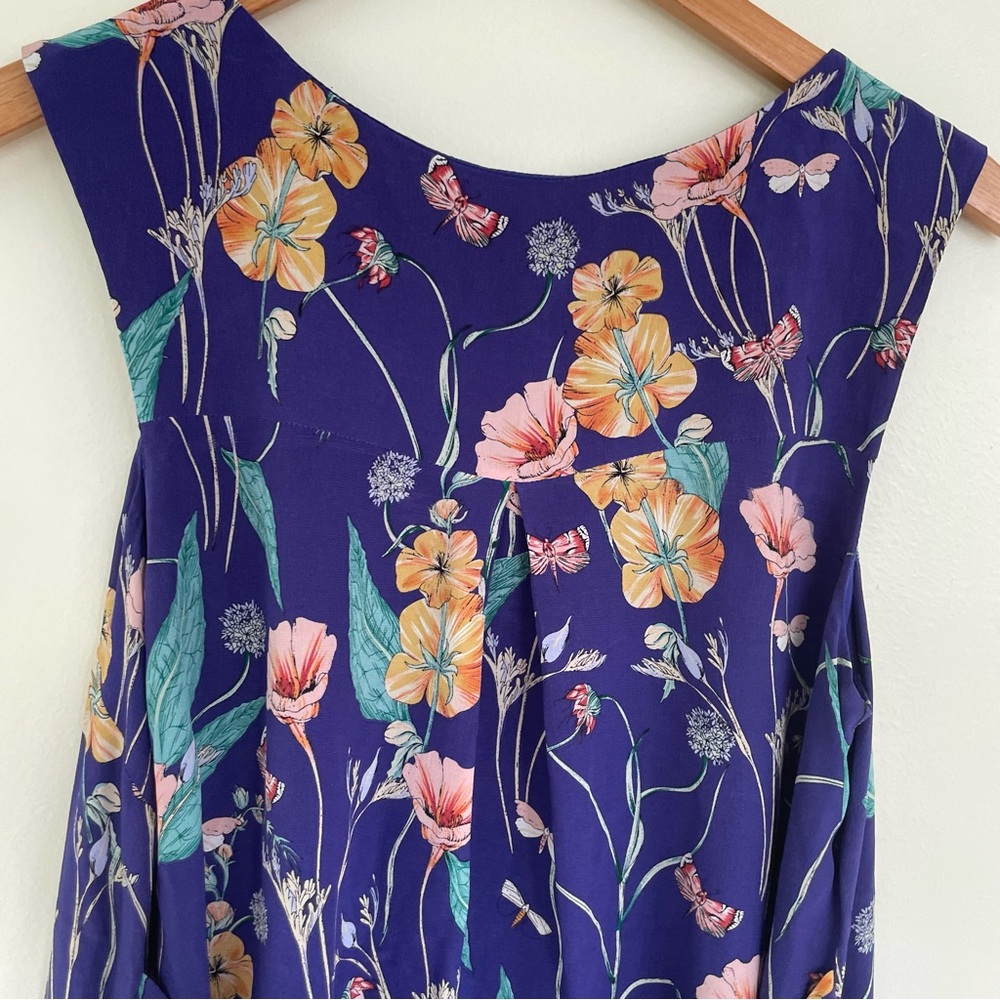 Anthropologie HD in Paris Hidden Isle Silk Dress Blue size 8 Floral - Picture 8 of 10